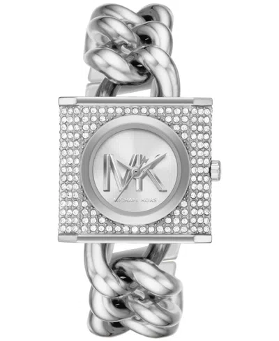 MICHAEL KORS WOMEN'S MK CHAIN LOCK QUARTZ THREE-HAND SILVER-TONE STAINLESS STEEL WATCH 25MM