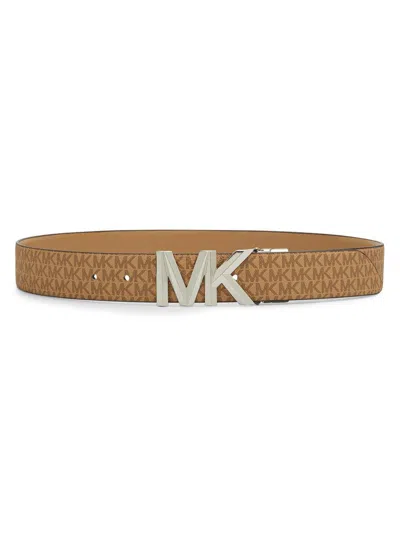 Michael Kors Women's Mk Logo Reversible Monogram Leather Belt In Blue