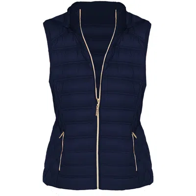 MICHAEL KORS WOMEN'S NAVY BLUE DOWN SLEEVELESS PUFFER VEST WITH REMOVABLE HOOD