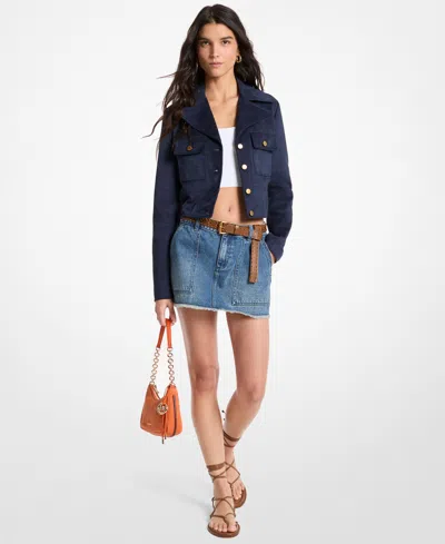 Michael Kors Women's Notch Collar Cropped Jacket In Blue