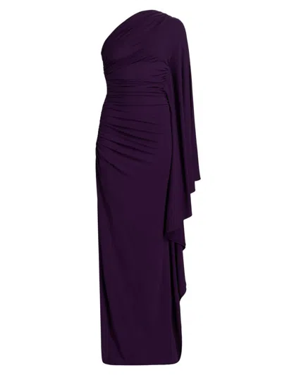 Michael Kors Draped One-shoulder Column Gown In Purple