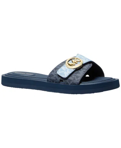 Michael Kors Women's Open Toe Mk Pool Slides Sandals In Blue