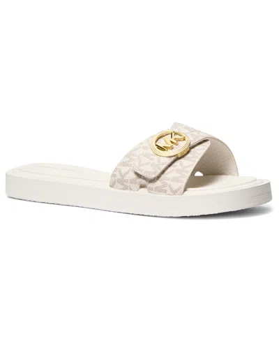 Michael Kors Women's Open Toe Mk Pool Slides Sandals In White