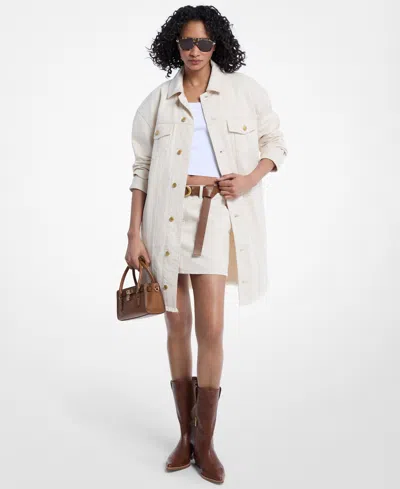 Michael Kors Oversized Frayed Denim Jacket In Multi