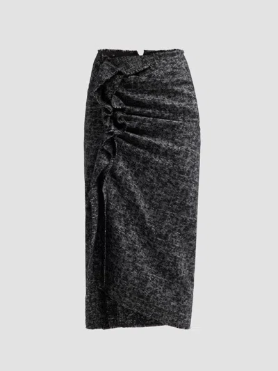 Michael Kors Women's Pareo Frayed Virgin Wool Midi Skirt In Black Ivory
