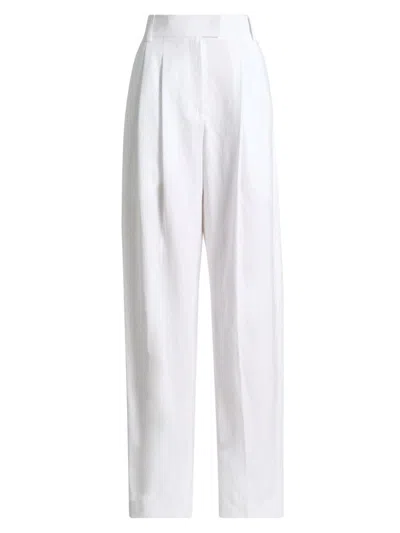Michael Kors Women's Pleated Linen Trousers In White
