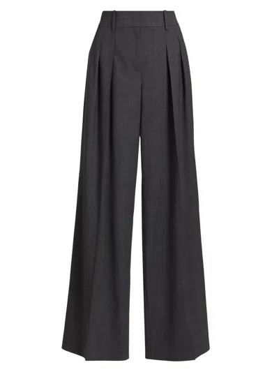 Michael Kors Women's Pleated Stretch-virgin Wool Wide-leg Pants In Gray