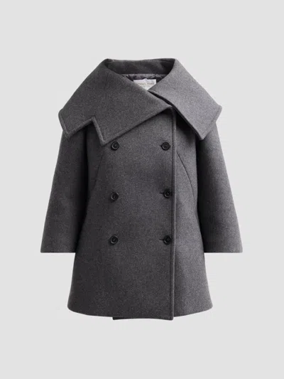 Michael Kors Women's Portrait Collar Wool Peacoat In Graphite Melange