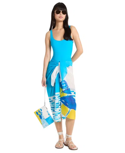 Michael Kors Women's Printed Woven Beach Cover-up Sarong In Blue