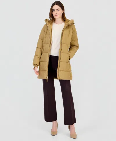 Michael Kors Women's Puffer Hooded Coat, Created For Macy's In Brown