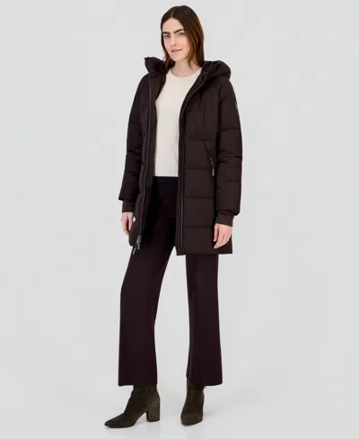 Michael Kors Women's Puffer Hooded Coat, Created For Macy's In Burgundy
