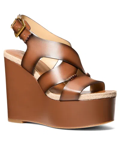 Michael Kors Women's Raven Buckle Wedge Sandals In Brown