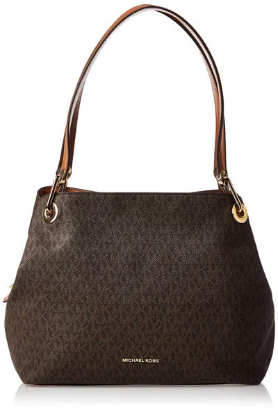 Michael Kors Women's Raven Mk Signature Shoulder Tote Bag In Brown Mk/gold