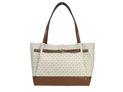 Michael Kors Women's Reed Belted Tote Shoulder Bag Purse Large In Vanilla In White