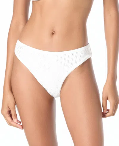 Michael Kors Women's Rhinestone Moderate Coverage Swim Bottoms In White