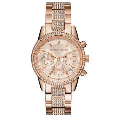 Pre-owned Michael Kors Women's Ritz Stainless Steel Watch With Crystal Topring Mk6485
