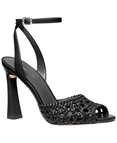 Michael Kors Rosie Woven Ankle-strap Heeled Sandals In Black