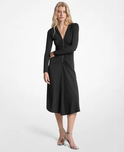 MICHAEL KORS WOMEN'S RUCHED LONG SLEEVE MIDI DRESS