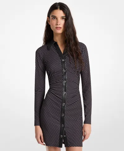 Michael Kors Women's Ruched Snap Collared Neck Mini Dress In Multi