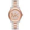 Michael Kors Women's Runway Quartz Three-hand Clear Castor Oil And Rose Gold-tone Stainless Steel Watch 38mm In Metallic
