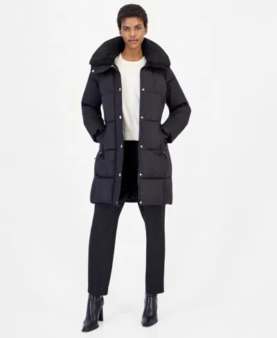 Michael Kors Women's Sherpa-lined Puffer Coat With Detachable Faux Fur Collar, Created For Macy's In Black