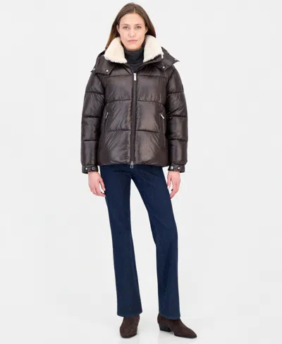 Michael Kors Women's Shine Hooded Sherpa Puffer Coat In Gray