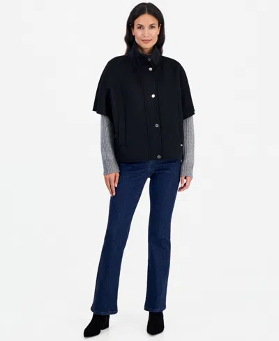 Michael Kors Women's Short Funnel-neck Wool-blend Cape Coat In Blue