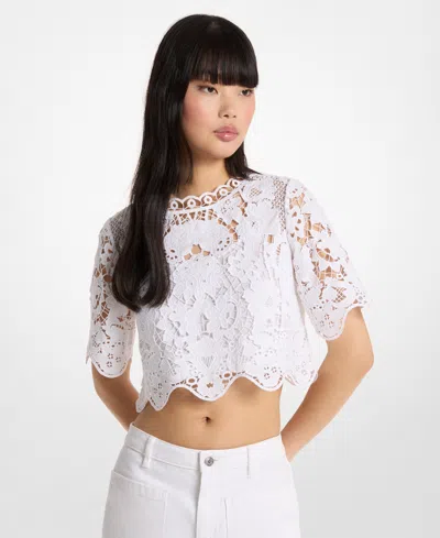 Michael Kors Women's Short-sleeve Crewneck Top In White