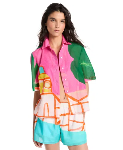 Michael Kors Women's Short-sleeve Drop Shoulder Shirt In Multi