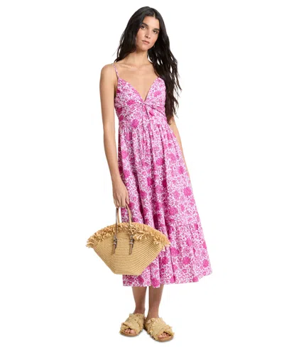 Michael Kors Women's Sleeveless V-neck Floral Midi Dress In Pink
