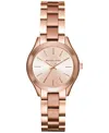 Michael Kors Women's Slim Runway Rose Gold-tone Stainless Steel Bracelet Watch 33mm In Rose Gold,rose Gold
