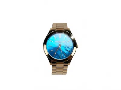 Michael Kors Women's Slim Runway Stainless Steel Watch In Ocean Blue Gold In Multi