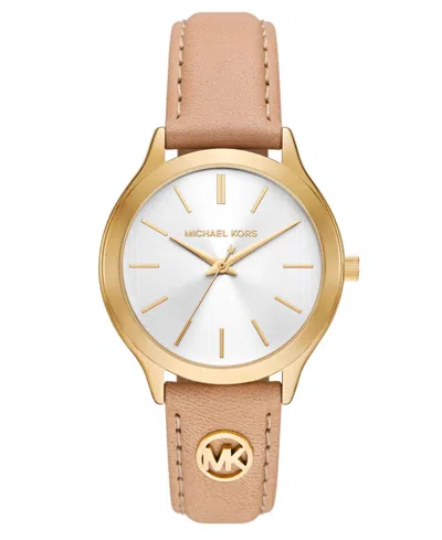 Michael Kors Women's Slim Runway Three-hand Nude Leather Watch, 38mm