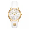 Michael Kors Women's Slim Runway Three-hand White Leather Watch 38mm In White