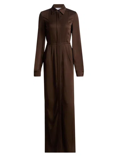 Michael Kors Split-sleeve Techno Maxi Shirtdress In Brown