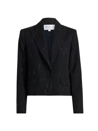 Michael Kors Spencer Pinstriped Sequin Stretch Wool Blazer In Black