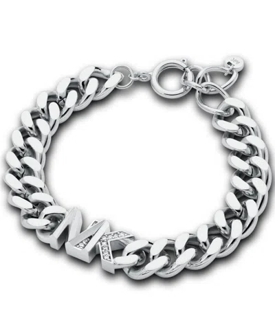 Michael Kors Women's Statement Link Bracelet 14k Gold Plated Brass With Clear Stones In Silver