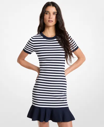 Michael Kors Women's Stripe Flare Crew Neck Mini Dress In Multi