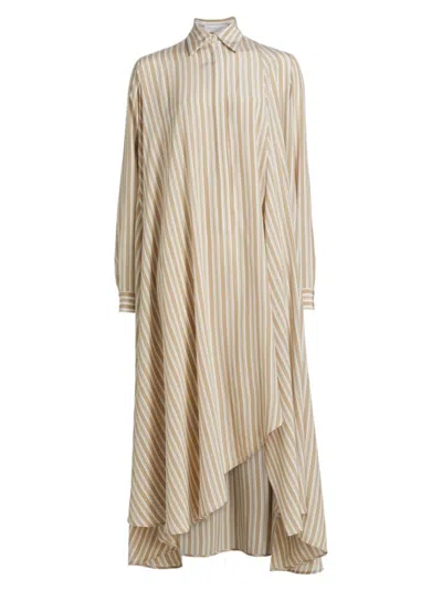 Michael Kors Women's Striped Silk Caftan Shirtdress In Sand Optic White