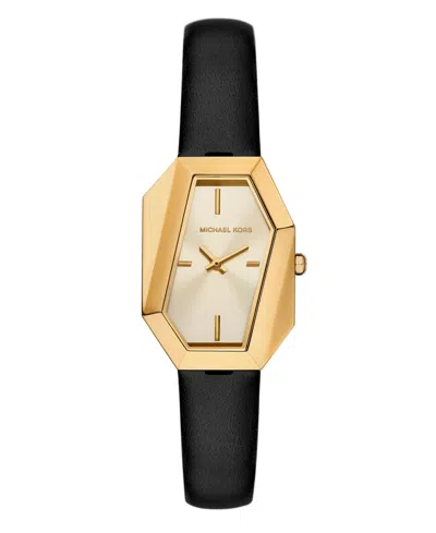 Michael Kors Women's Suri Two-hand Black Leather Watch, 24x33mm In Gold