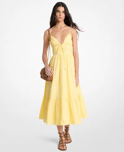Michael Kors Ruched Bodice Dress Tiered Skirt Straps In Yellow