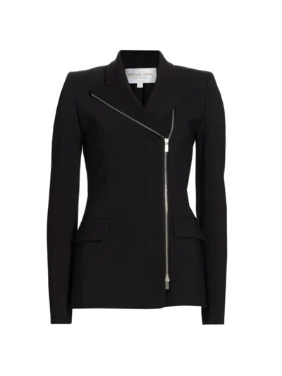 Michael Kors Women's Wool-blend Asymmetric Zip Jacket In Black