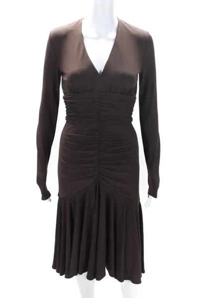 Michael Kors Womens Back Zip Long Sleeve Ruched Dress Brown