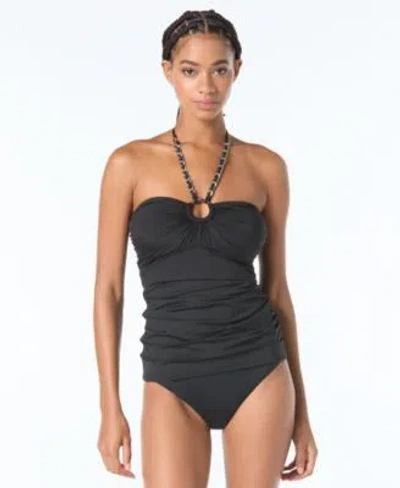 Michael Kors Womens Bandeau Neck Tankini Top Hipster Bikini Bottoms In Black