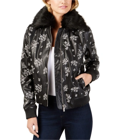 Pre-owned Michael Kors Womens Embroidered Bomber Jacket In Blksilver