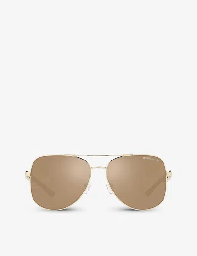 Michael Kors Womens  Mk1121 Chianti Aviator-frame Metal Sunglasses In Gold