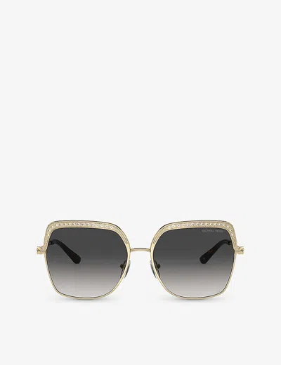 Michael Kors Womens Gold Mk1141 Greenpoint Square-frame Metal Sunglasses In Grey Gradient