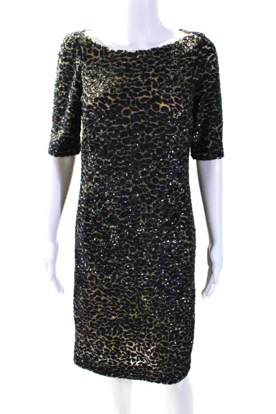 Michael Kors Womens Short Sleeve Mesh Sequin Dress Brown Navy In Black