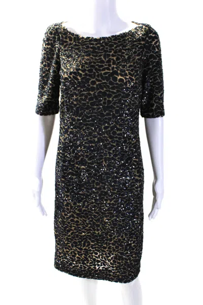 Michael Kors Womens Short Sleeve Mesh Sequin Dress Brown Navy In Blue