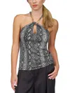 MICHAEL KORS WOMENS SNAKESKIN PRINT CHAIN NECK HALTER TOP